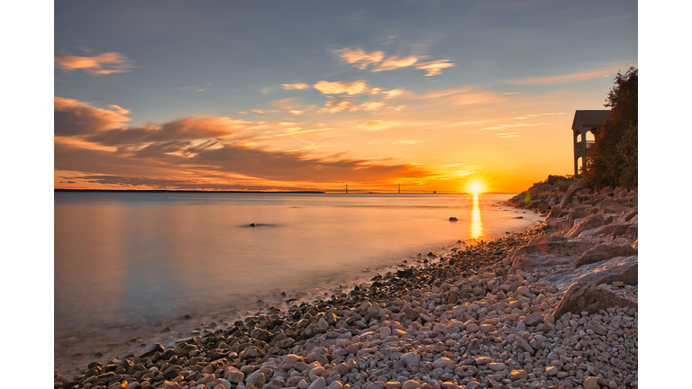 Scenic view of sea against sky during sunset,Mackinac Island,Michigan,United States,USA
