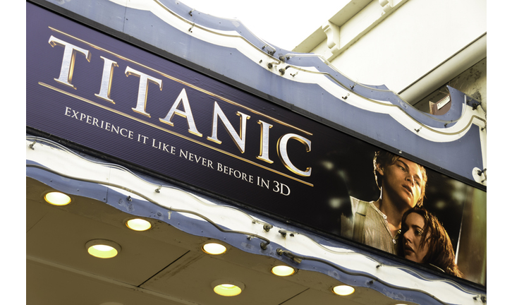 Theater Marquee with Titanic 3D Movie Poster