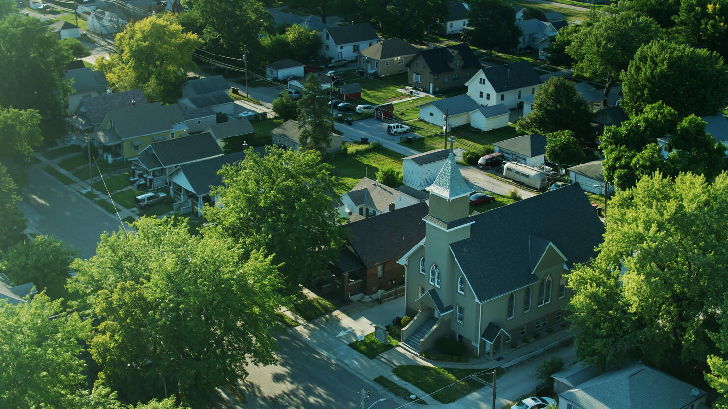 Church and Houses in Lincoln, Nebraska - Aerial