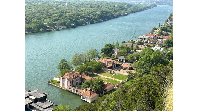 Houses and mansions along the Colorado river .  View from Mount Bonnell. Austin, Texas