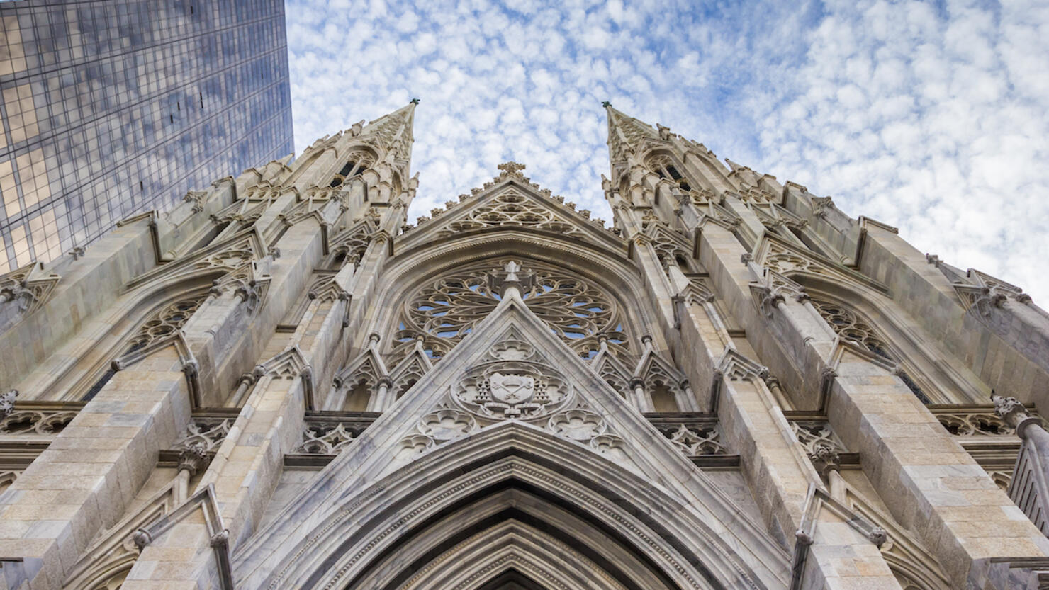Front of St. Patricks Cathedral and skyscraper in New York