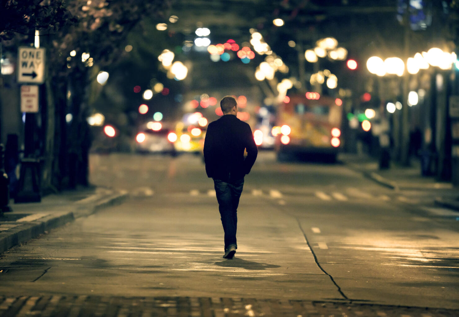 Silhouette walking in downtown seattle