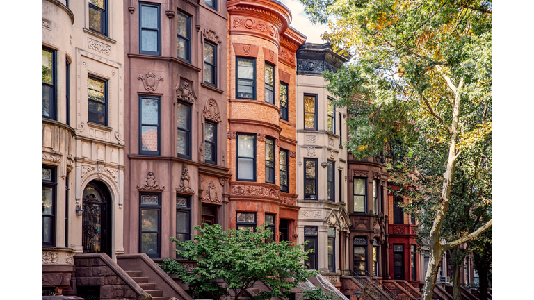 Brownstone houses in Park Slope, Brooklyn, New York City, USA