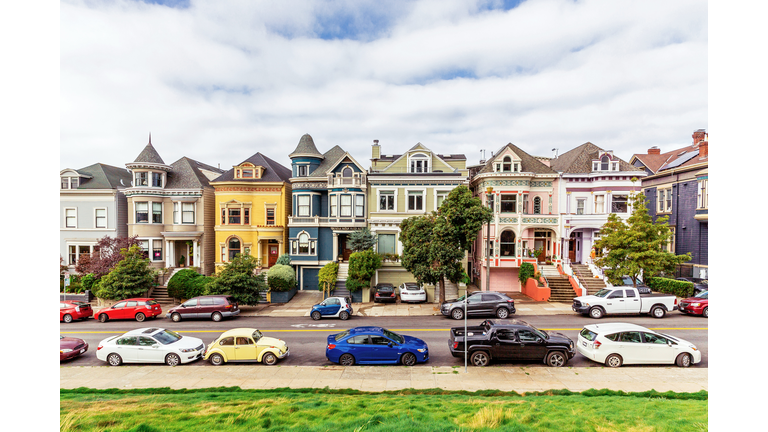 Residential street in Alamo Square district, San Francisco, USA