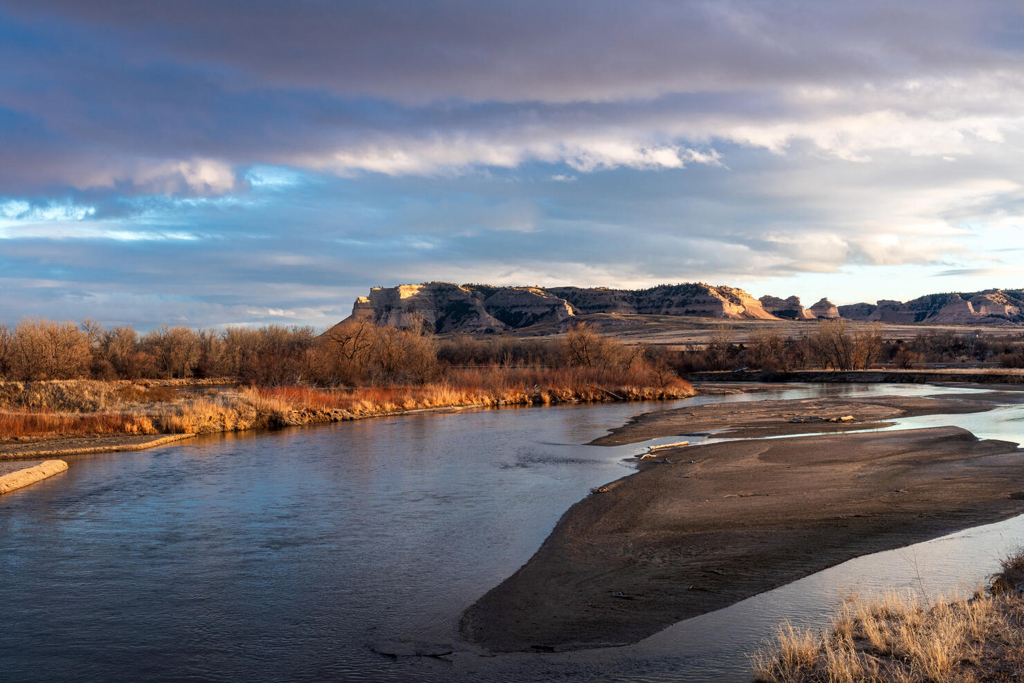 Scotts Bluff Sandbars,Scenic view of lake against sky during winter,Scotts Bluff National Monument,United States,USA