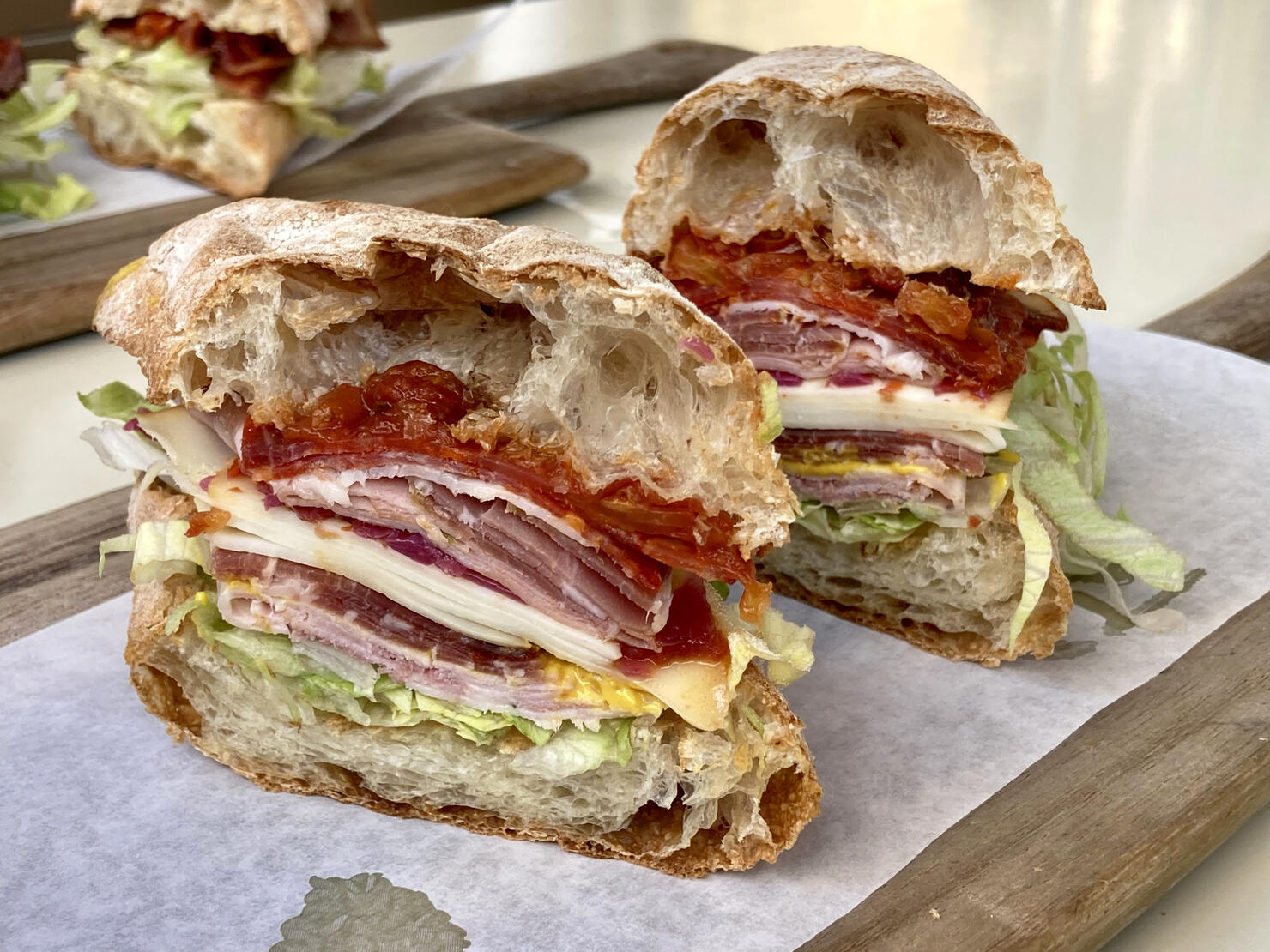 Close-Up of Halved Italian Sub Sandwich