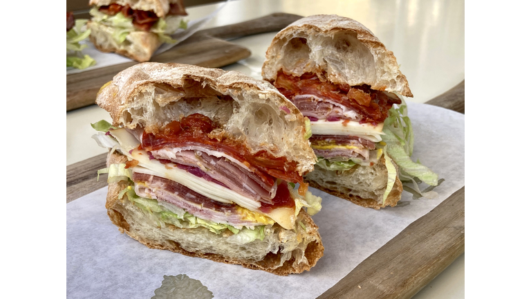 Close-Up of Halved Italian Sub Sandwich