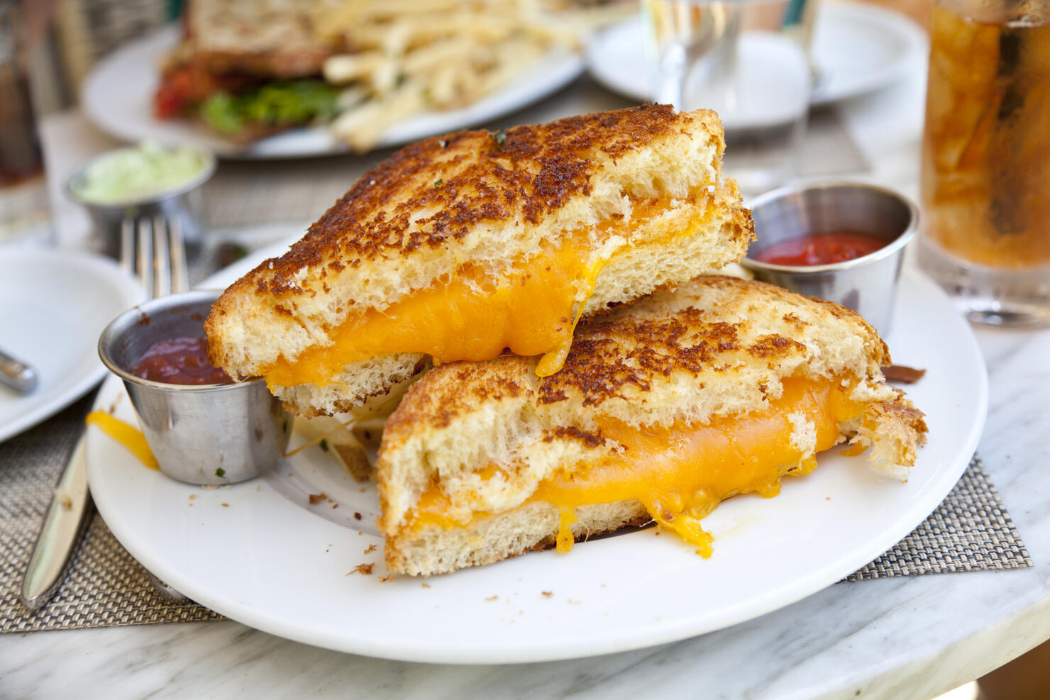 Grilled cheese sandwich with ketchup