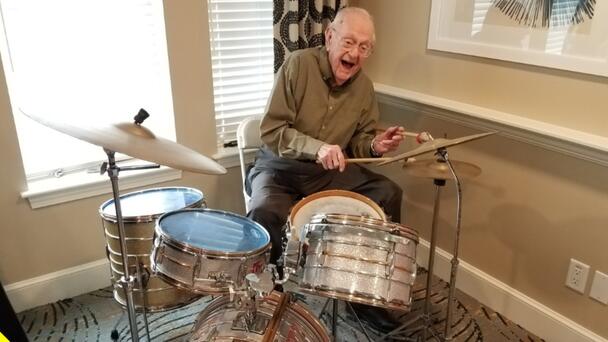 'Music Keeps You Happy': Beverly Drummer Celebrates 100th Birthday