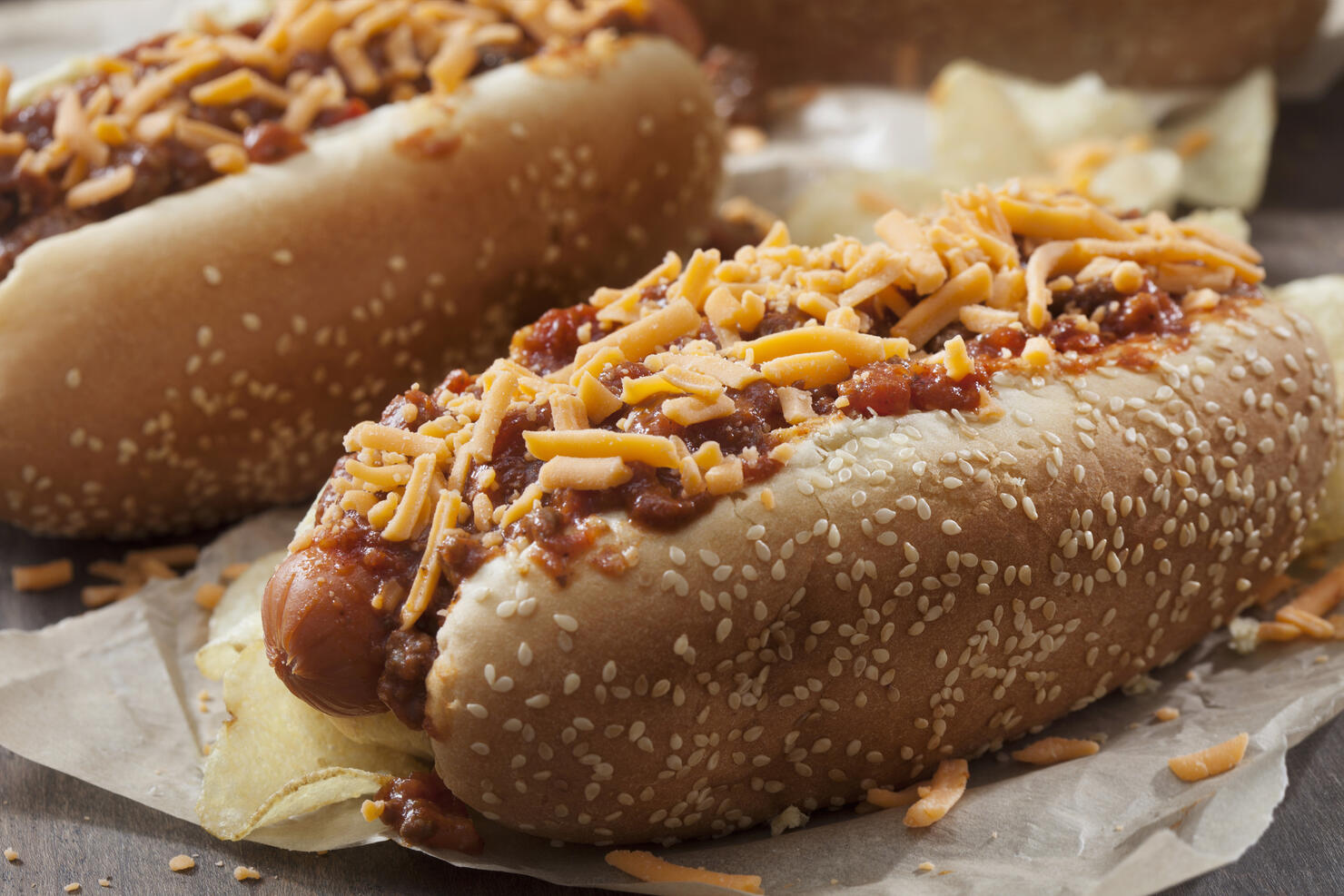 Chili and Cheese Hotdog with Potato Chips