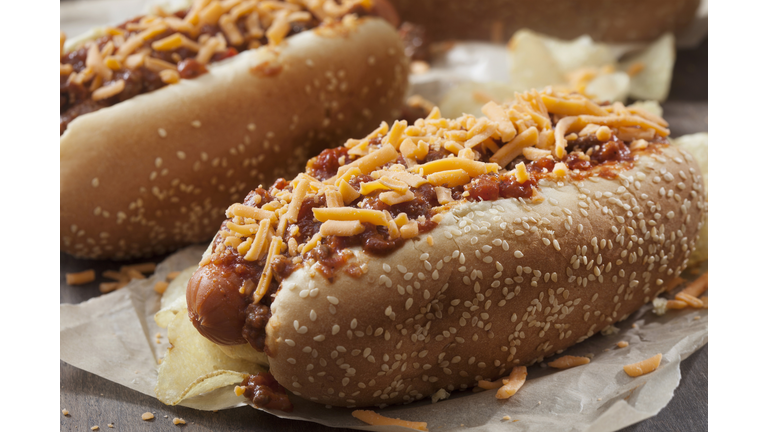 Chili and Cheese Hotdog with Potato Chips