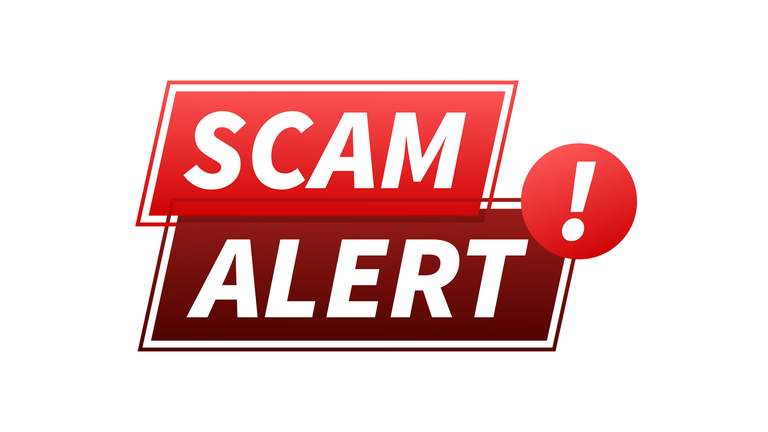 Banner with red scam alert. Attention sign. Cyber security icon. Caution warning sign sticker. Flat warning symbol. Vector stock illustration.