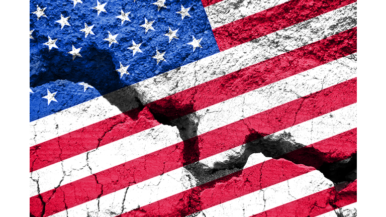 Concept, american flag on cracked background