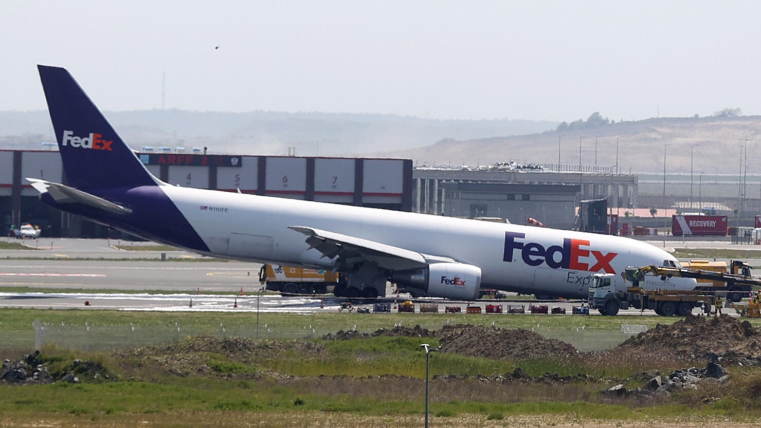 Cargo plane lands on its nose at Istanbul Airport after landing gear fails