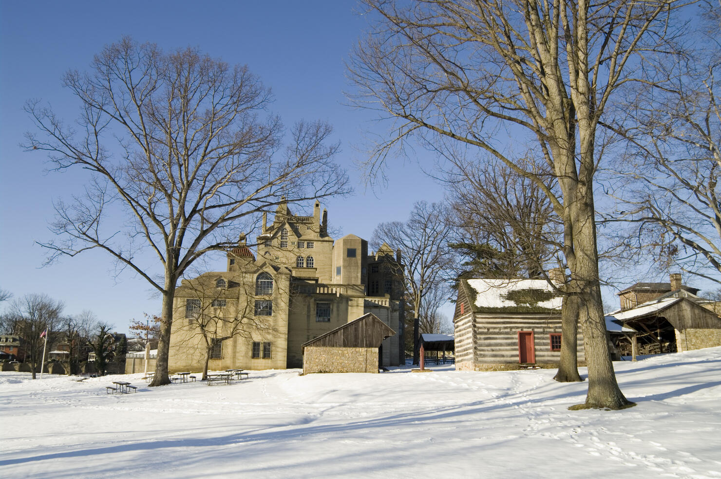 Concrete Castle and stables in the winter