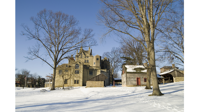 Concrete Castle and stables in the winter
