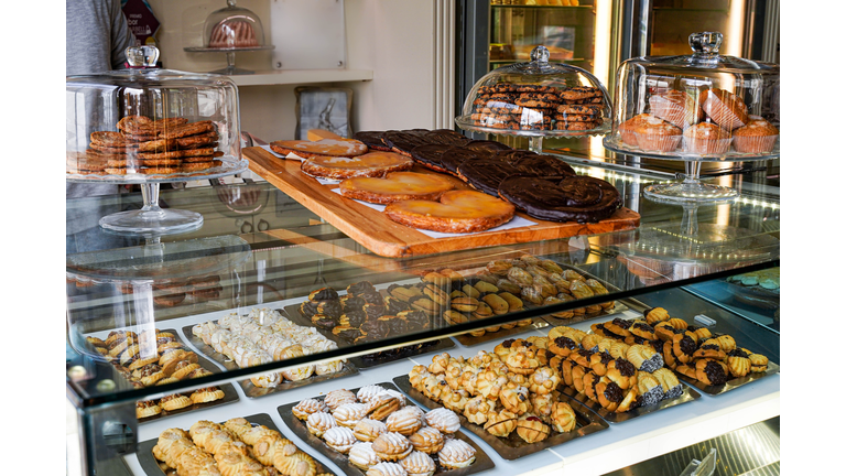 Sweets and pastries in a pastry shop