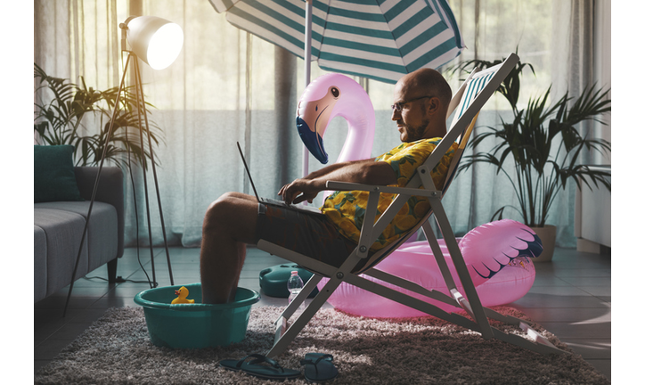 Man working from home during summer