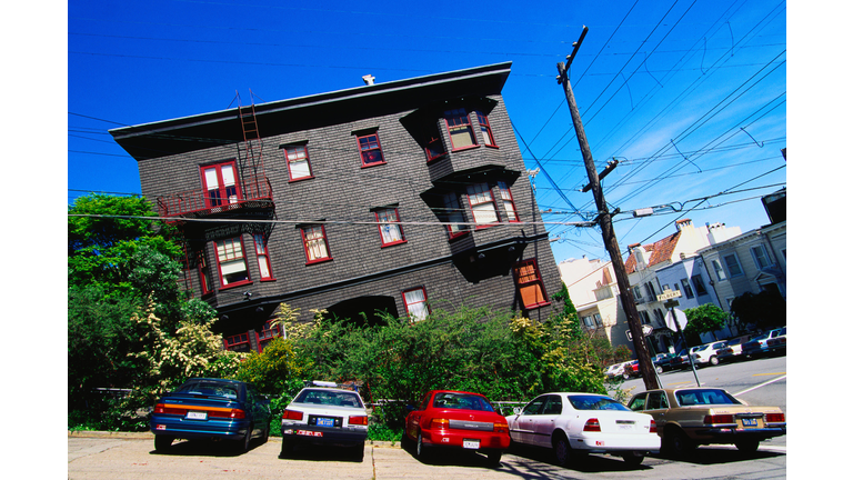 Cars parked outside a house on Filbert Street, the steepest street in San Francisco.