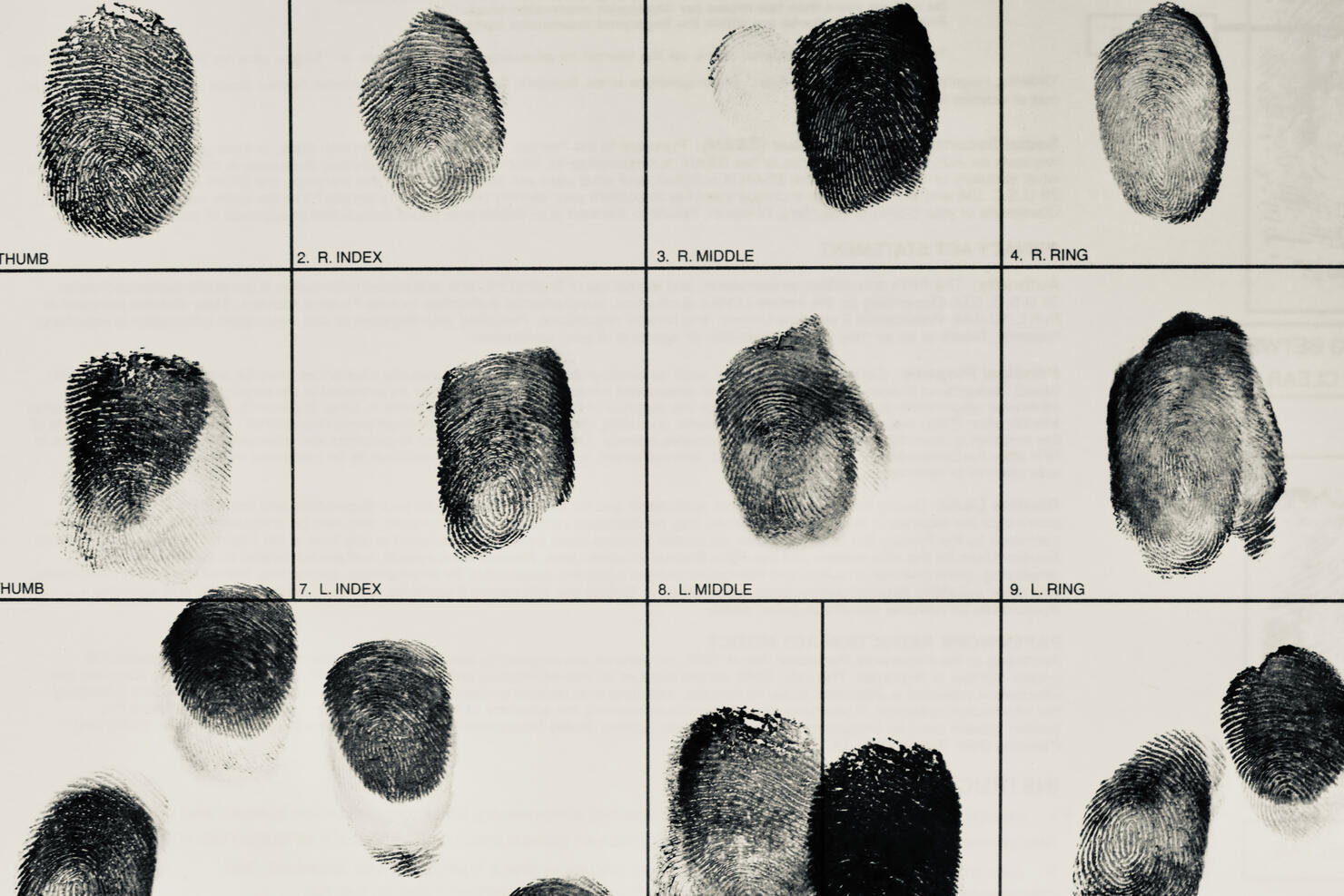 Fingerprint card for law enforcement identification
