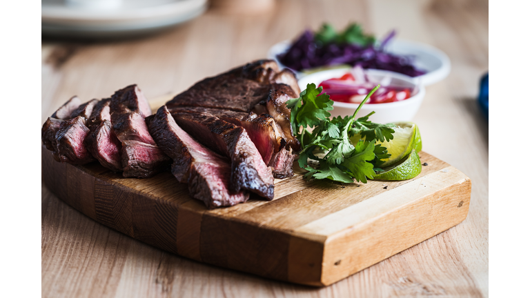Organic roasted steak sirloin. Fresh roast beef meat