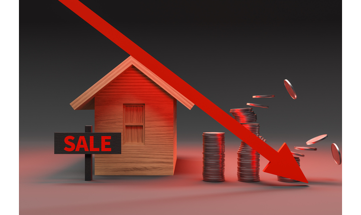 Background of the decline in real estate housing prices, 3d rendering