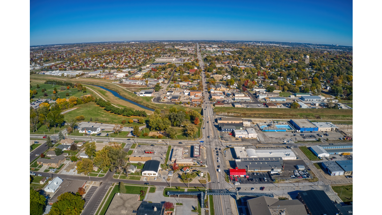 Aerial shot of the Omaha Suburb of Papillion in Nebraska