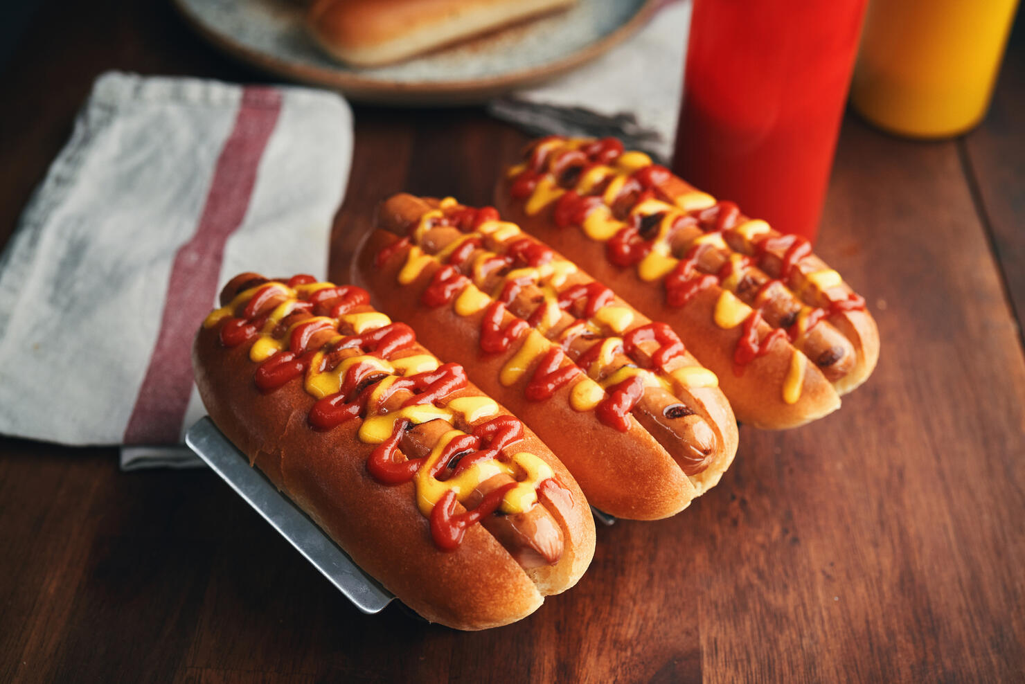 Hot Dog with Roasted Onions, Pickle Relish, Mustard and Ketchup