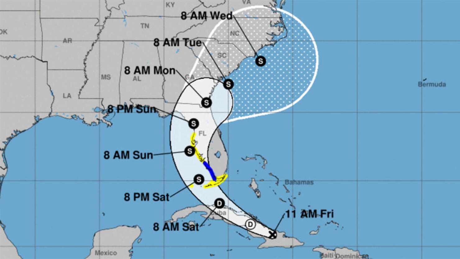 Projected path for Tropical Storm Debby