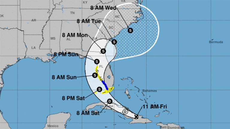 Projected path for Tropical Storm Debby