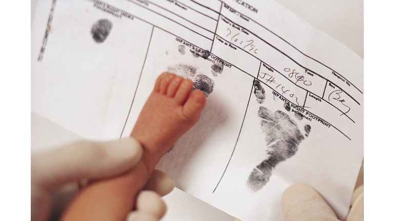 Footprint of child on birth certificate