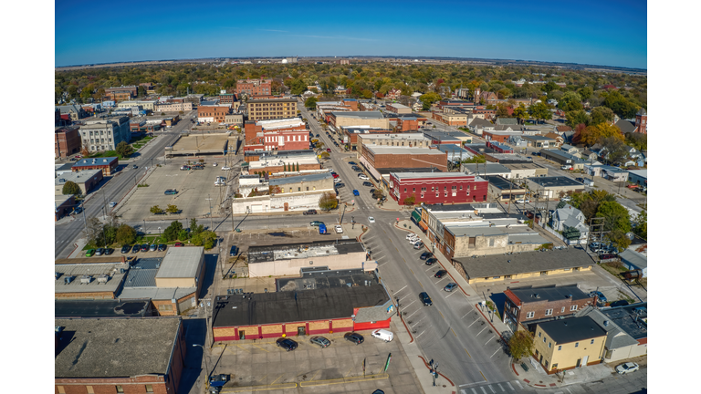 Aerial shot of the Omaha Suburb of Fremont in Nebraska