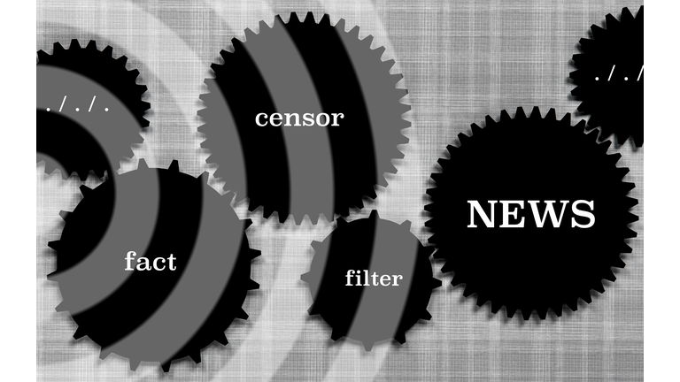 Set of gears with words concerning the news-coverage.