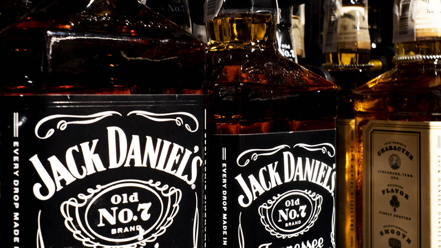 Jack Daniel's whiskey on a store shelf. Jack Daniel's is a