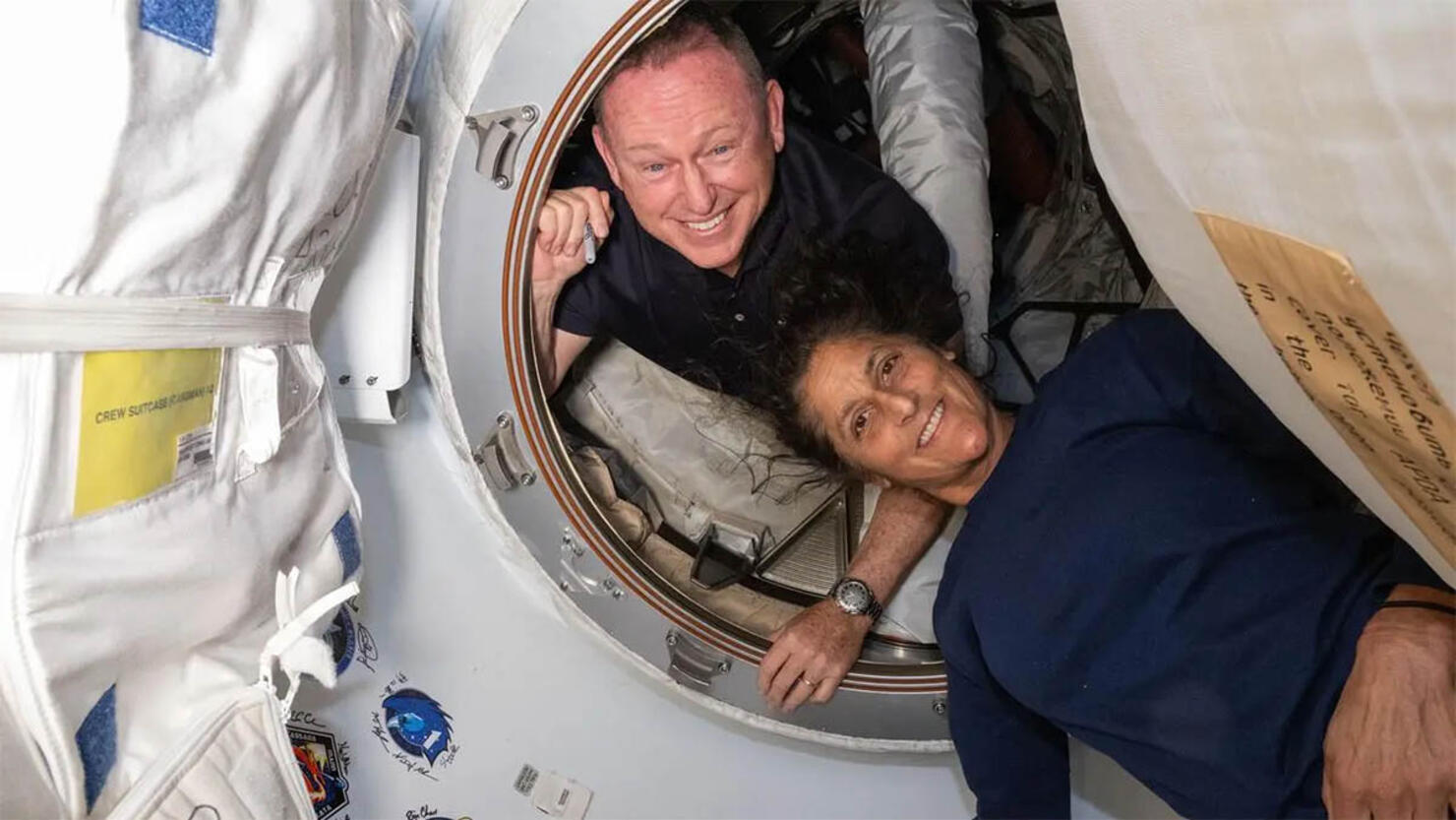 Boeing Crew Flight Test astronauts Butch Wilmore, left, and Suni Williams 