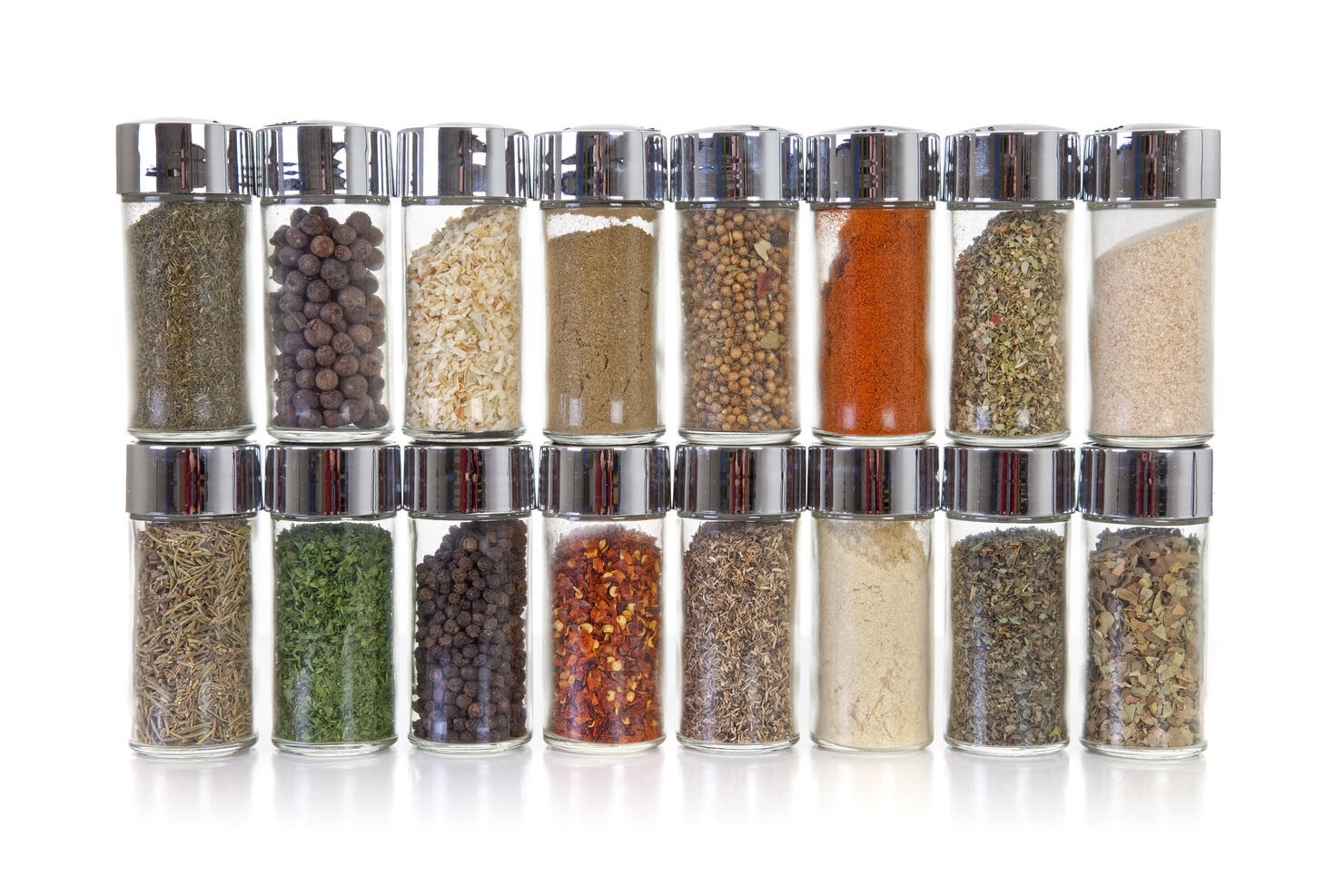 Row of jars with spices