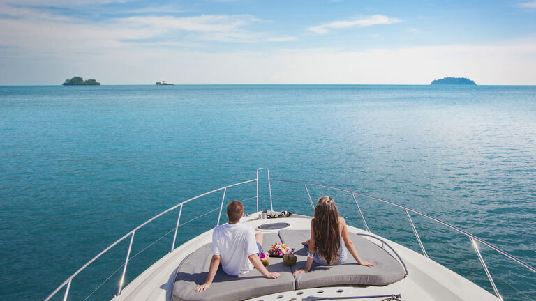 luxury cruise travel on the yacht, romantic honeymoon vacation for couple