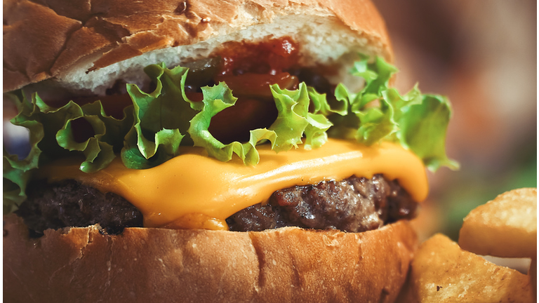 Close-up Hamburger with fast food