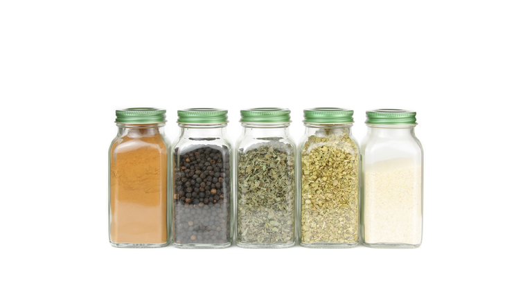 Spices in glass containers