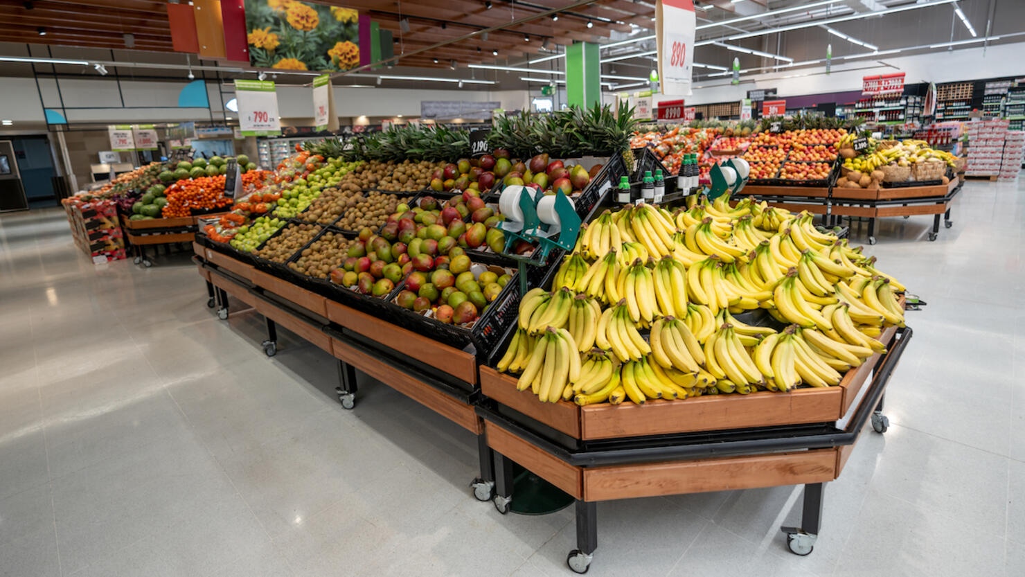 Vegetable and fruit section at a supermarket - No people