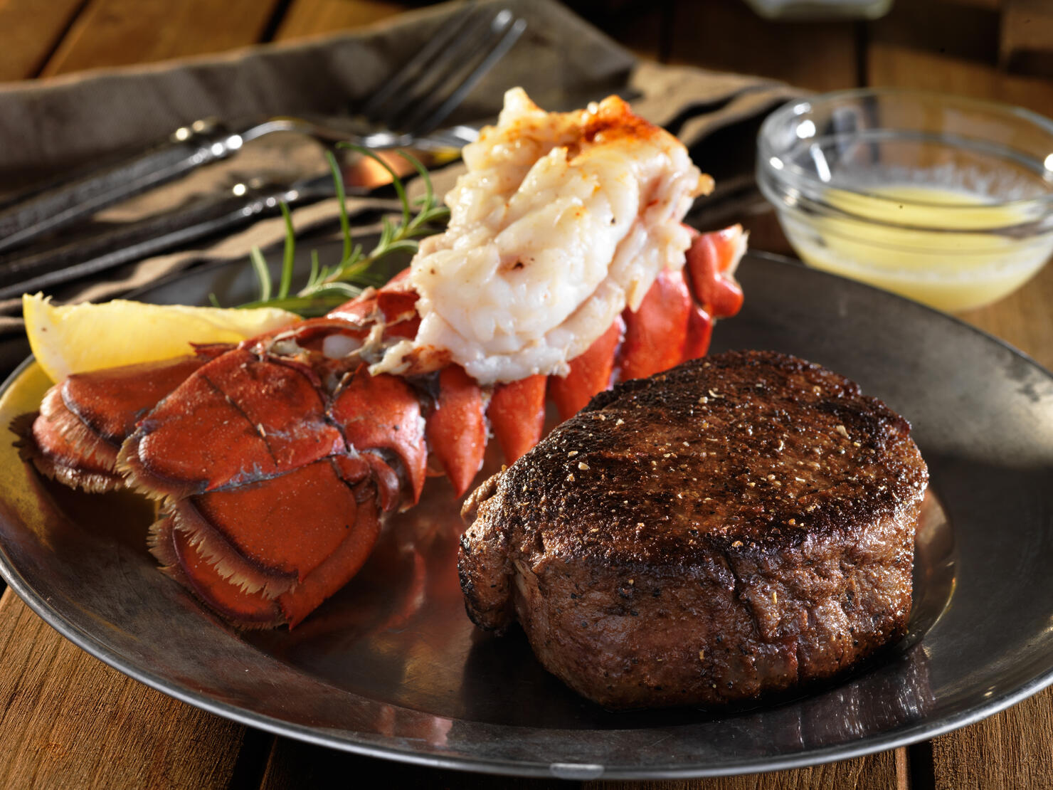 filet mignon steak with lobster tail surf and turf meal