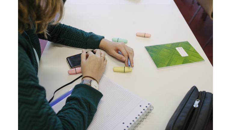 Student Phone Carefully In Class