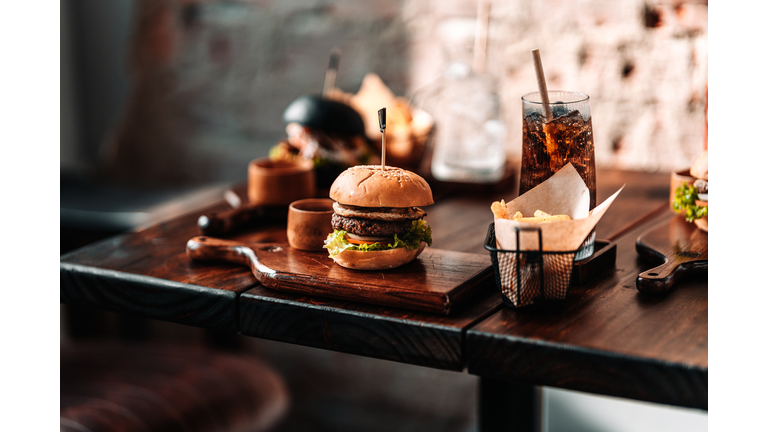 Close-up of burger on table,Indonesia