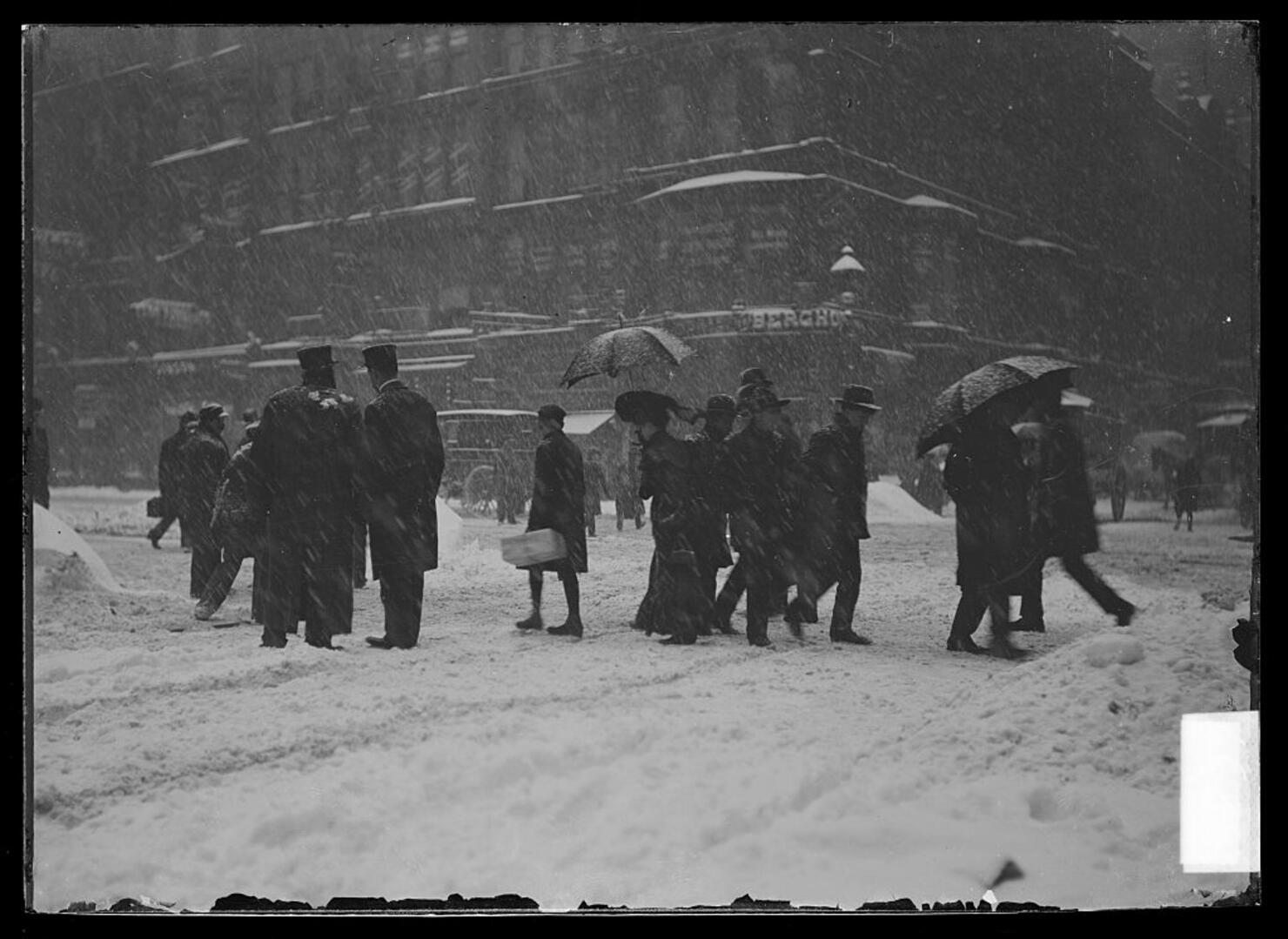 People Walking In Snow Storm