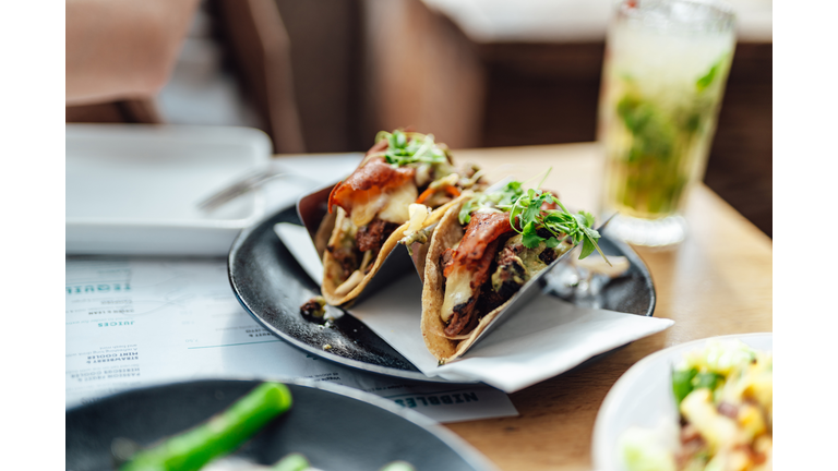 Mexican cuisine, grilled steak tacos for sharing