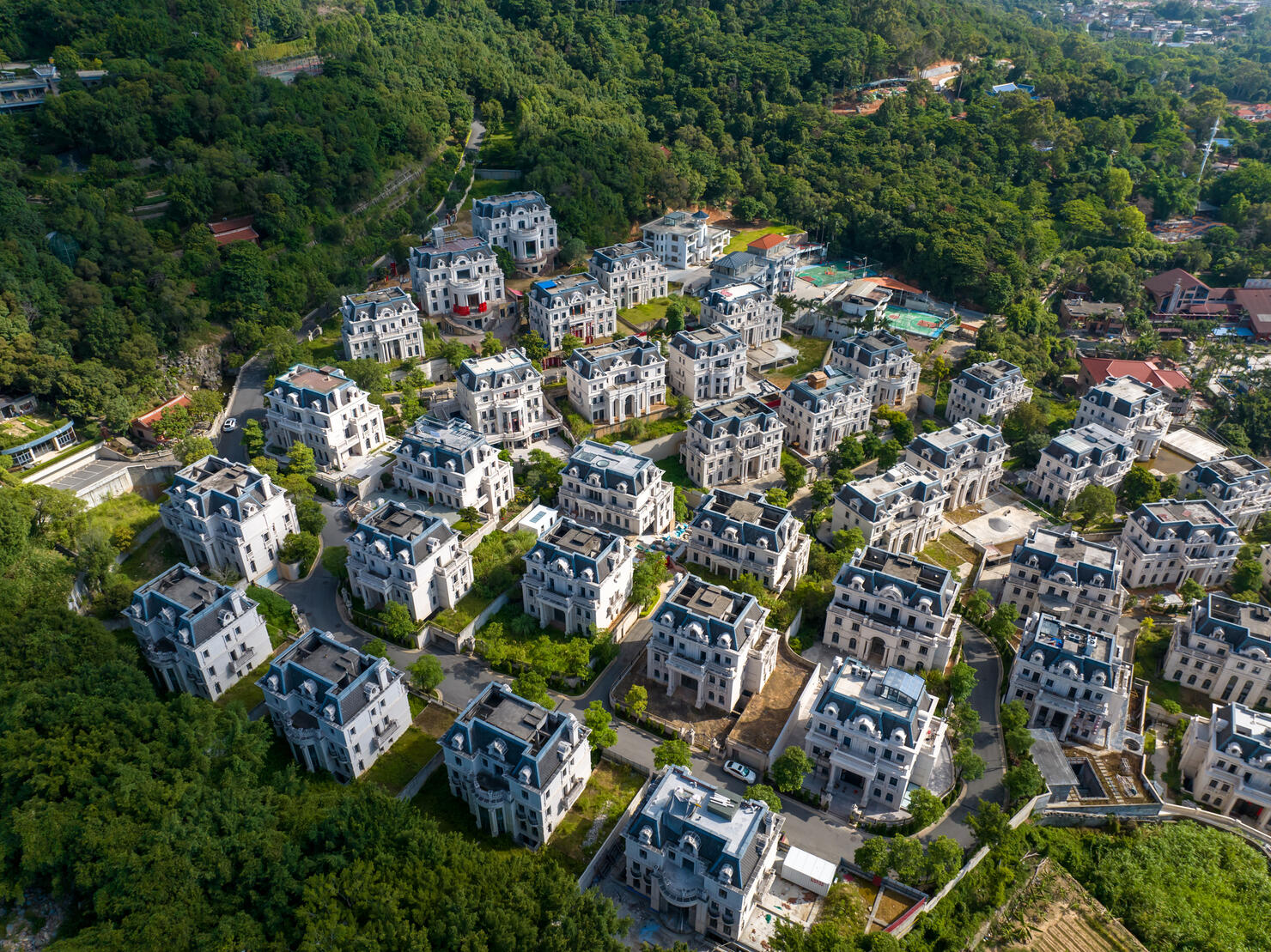 Neatly arranged villa roofs