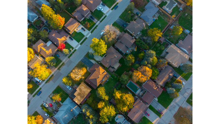 High angle view of trees and buildings in city,Canada