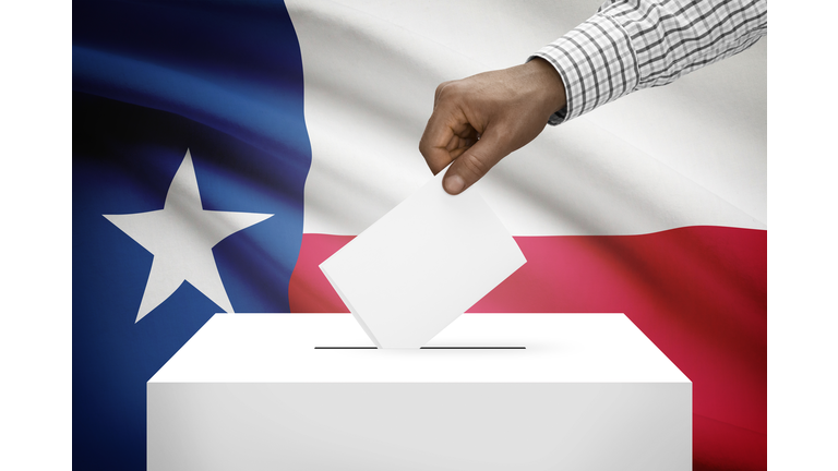 Ballot box with US state flag on background - Texas