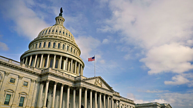 United States Capitol. Day. Flag.