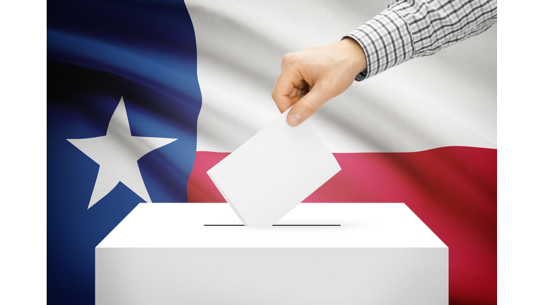 Ballot box with national flag on background - Texas